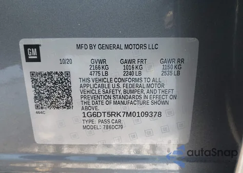 2021 Cadillac Ct5 Premium Luxury z USA, uszkodzony, nr VIN 1G6DT5RK7M0109378